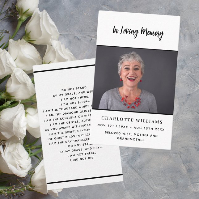 White black custom photo funeral prayer card (Creator Uploaded)