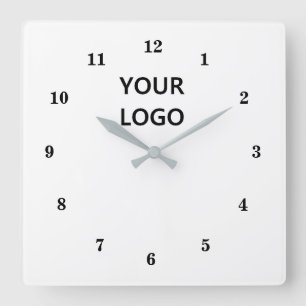 White Black - Customizable - Add Your Logo /Colors Square Wall Clock