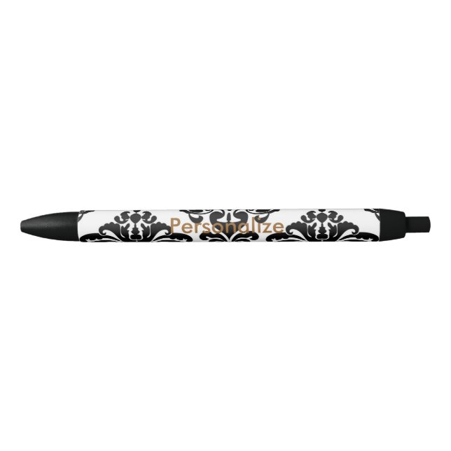 White & Black Damask Elegant Personalized Chic Pen (Front)
