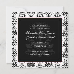 White & Black Damask Red Photo Wedding Invitation