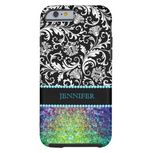 White  Black Damasks  Colorfu Glitter  Diamonds Tough iPhone 6 Case