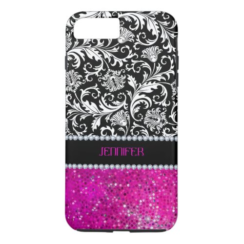 White  Black Damasks Pink Glitter  Diamonds iPhone 8 Plus7 Plus Case