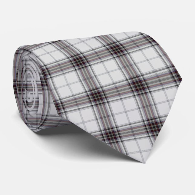 White Black Dark Red Tartan Plaid Neck Tie (Rolled)
