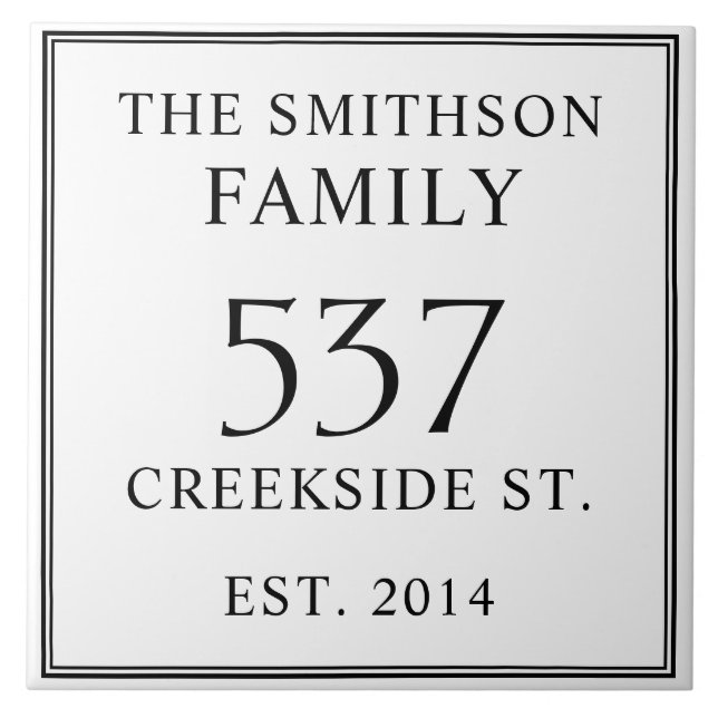  White Black Date Established Address House Plaque Ceramic Tile (Front)