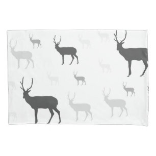 White & Black Deer Silhouette Throw Pillow  Case