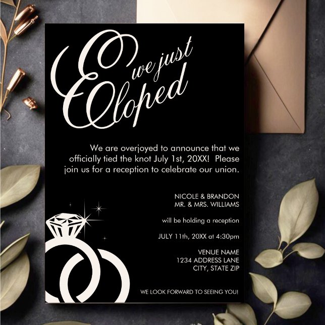 White & Black Diamond Ring Photo Wedding Reception Invitation (White & Black Diamond Ring Photo Wedding Reception Invitation)