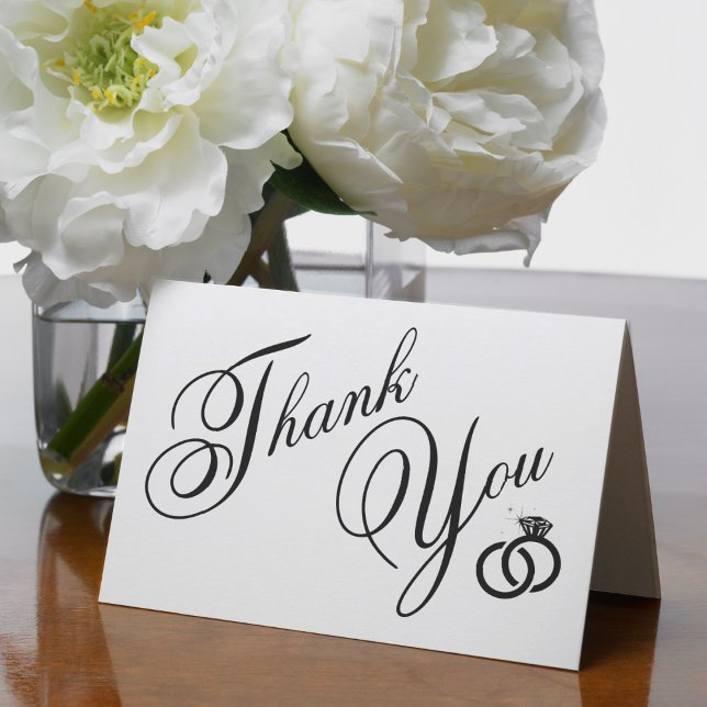 White & Black Diamond Ring Wedding Thank You Card (Creator Uploaded)