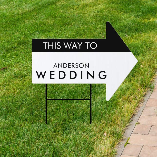 White & Black Directions This Way to Wedding Sign (White & Black Heart Directions This Way to Wedding Sign)