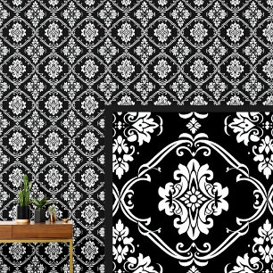 White & Black Dramatic Gothic Damask Wallpaper