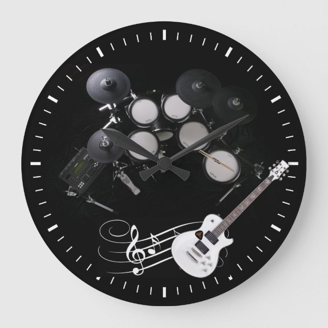 white black drums and guitar wall clock (Front)