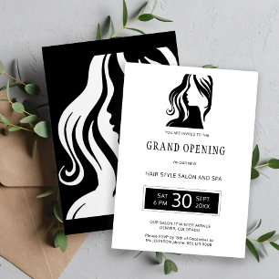 White black elegant beauty salon grand opening invitation