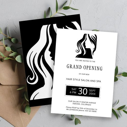 White black elegant beauty salon grand opening invitation