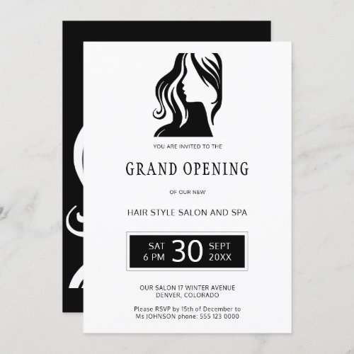 White black elegant beauty salon grand opening invitation