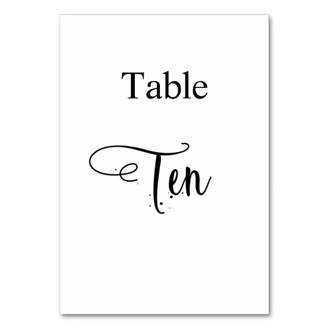 White black elegant calligraphy table ten 10 table number (Front)