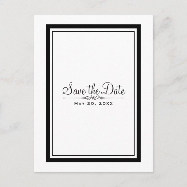 White & Black Elegant Chic Wedding Save the Date Announcement Postcard (Front)