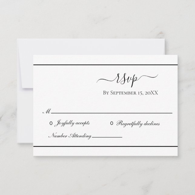 White Black Elegant Formal Traditional Wedding RSVP Card (Front)