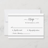 White Black Elegant Formal Traditional Wedding RSVP Card