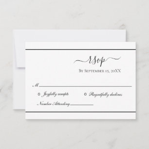 White Black Elegant Formal Traditional Wedding RSVP Card