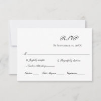 White Black Elegant Formal Traditional Wedding  RSVP Card