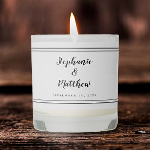 White Black Elegant Modern Wedding Couple Names Scented Candle