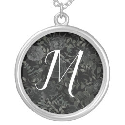 White Black Elegant Monogram Rose Gothic Wedding Silver Plated Necklace