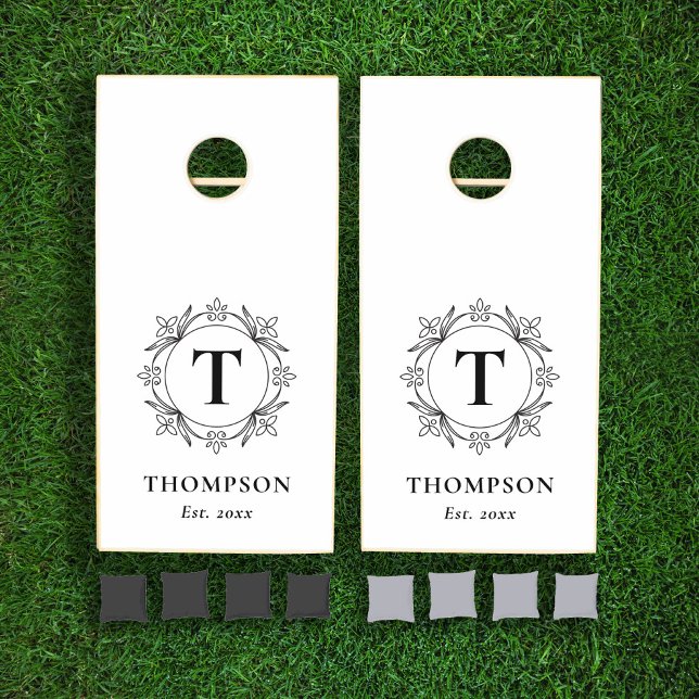 White & Black Elegant Monogram Wedding Cornhole Set (Creator Uploaded)
