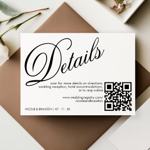 White & Black Elegant QR Code Wedding Detail Enclosure Card