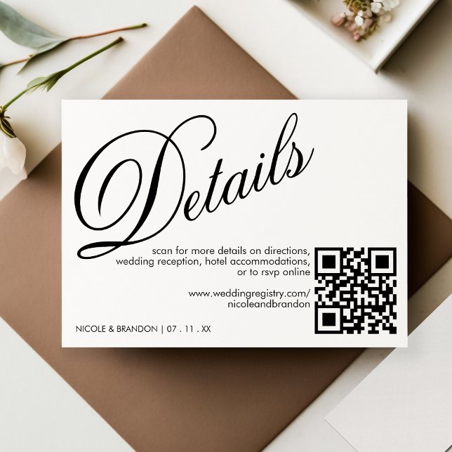 White & Black Elegant QR Code Wedding Detail Enclosure Card (White & Black Elegant QR Code Wedding Detail Enclosure Card)