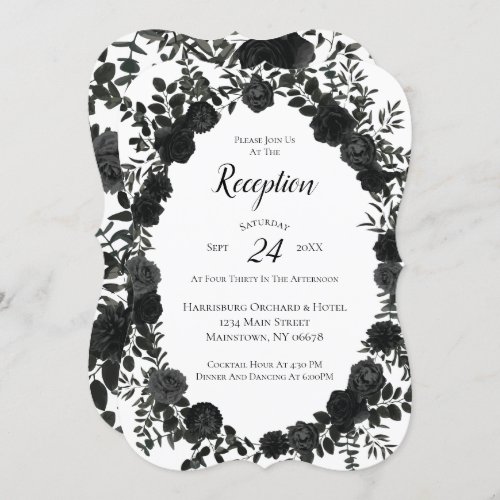 White Black Elegant Rose Gothic Wedding Reception Invitation