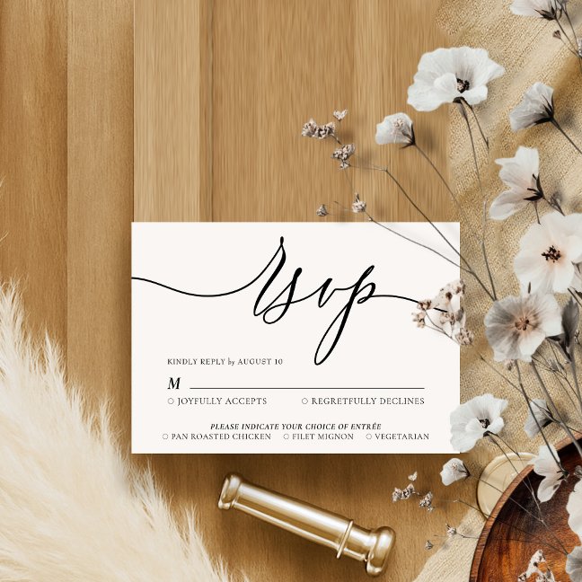 White Black Elegant Signature Simple Wedding RSVP Card