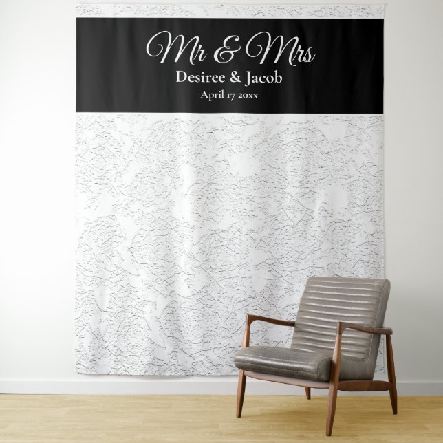 White Black Elegant Wedding Photo Booth Backdrop (In Situ)
