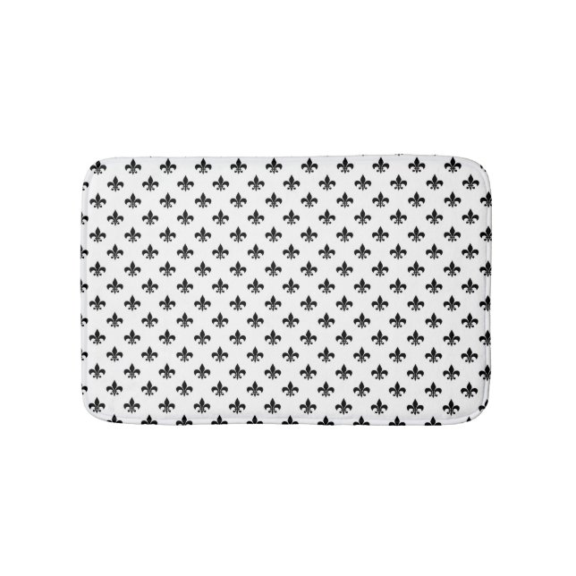 White Black Fleur De Lis Delicate Mardi Gras Bath Mat (Front)