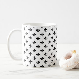 White Black Fleur De Lis Delicate Mardi Gras Coffee Mug