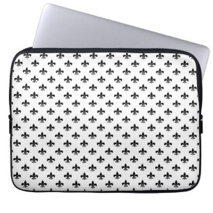 White Black Fleur De Lis Delicate Mardi Gras Laptop Sleeve