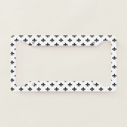 White Black Fleur De Lis Delicate Mardi Gras License Plate Frame