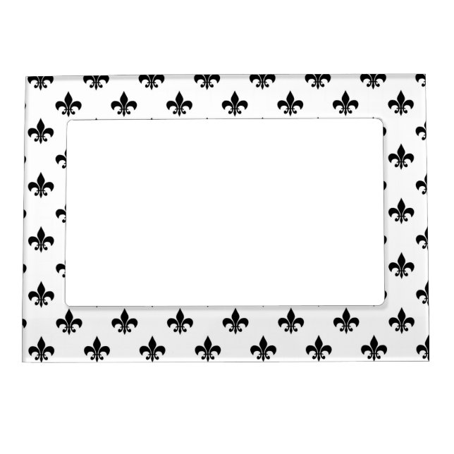 White Black Fleur De Lis Delicate Mardi Gras Magnetic Frame (Front)