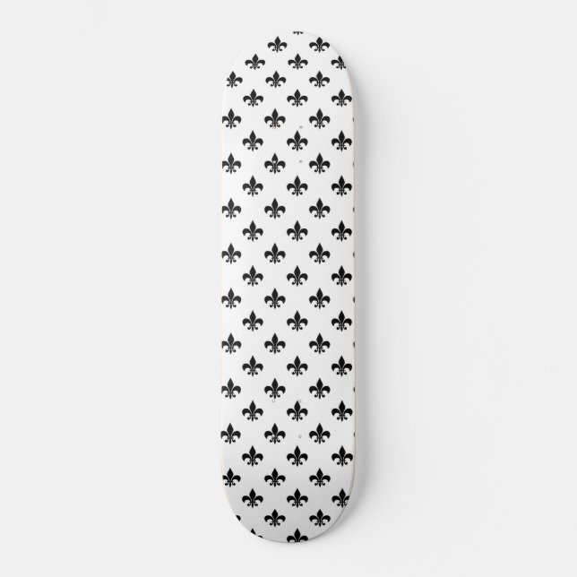White Black Fleur De Lis Delicate Mardi Gras Skateboard (Front)