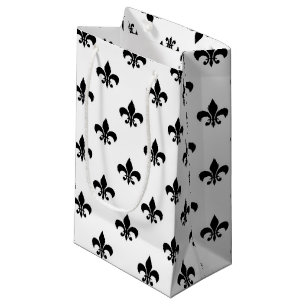 White Black Fleur De Lis Delicate Mardi Gras Small Gift Bag