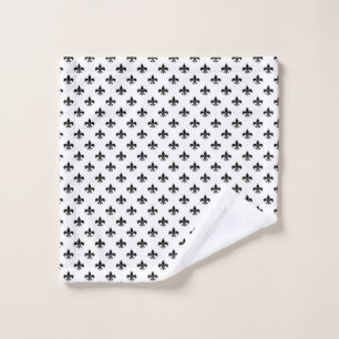 White Black Fleur De Lis Delicate Mardi Gras Wash Cloth
