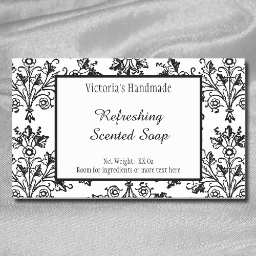 White Black Floral Damask Editable Soap Stickers