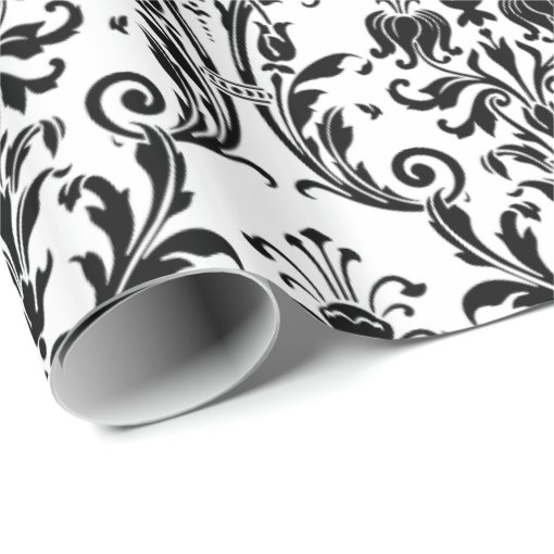 White Black Floral Swirl Damask Wrapping Paper Zazzle