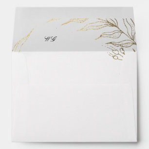 White Black Flower Wreath Gold Wedding Invitation Envelope