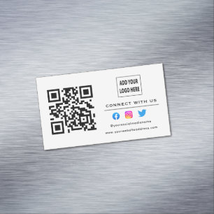 White Black Follow Scan To Connect With Us QR Code Business Card Magnet