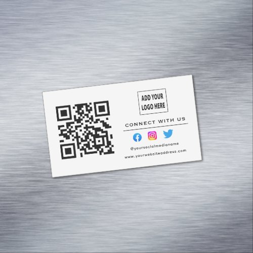 White Black Follow Scan To Connect With Us QR Code Business Card Magnet