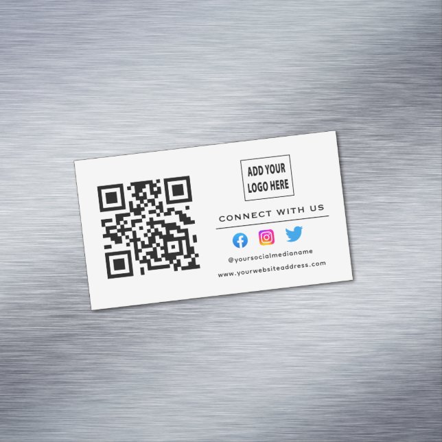 White Black Follow Scan To Connect With Us QR Code Business Card Magnet (In Situ)