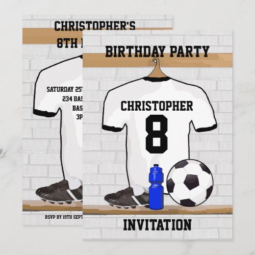 Personalised white and black football soccer Jerse Personalized Invites