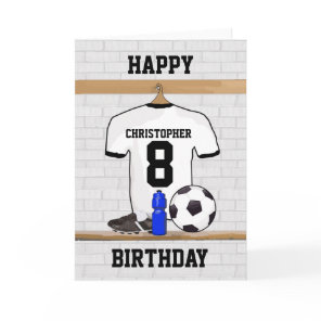 White Black Football Soccer Jersey Happy Birthday Card