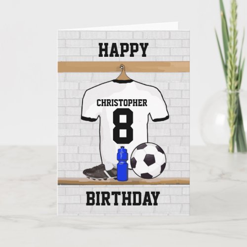 White Black Football Soccer Jersey Happy Birthday Card
