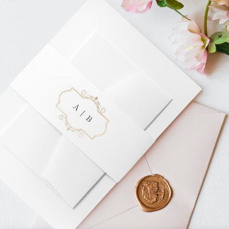 white black formal gold crest wedding invitation belly band