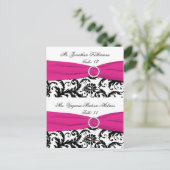 White, Black, Fuchsia Damask Pre-print Placecards Postcard (Standing Front)